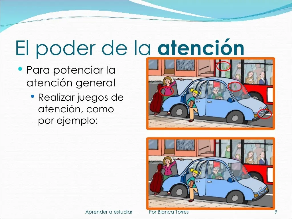 El poder de la atención. Solución del juego de atención: los mismos dos dibujos, con las diferencias rodeadas en rojo.